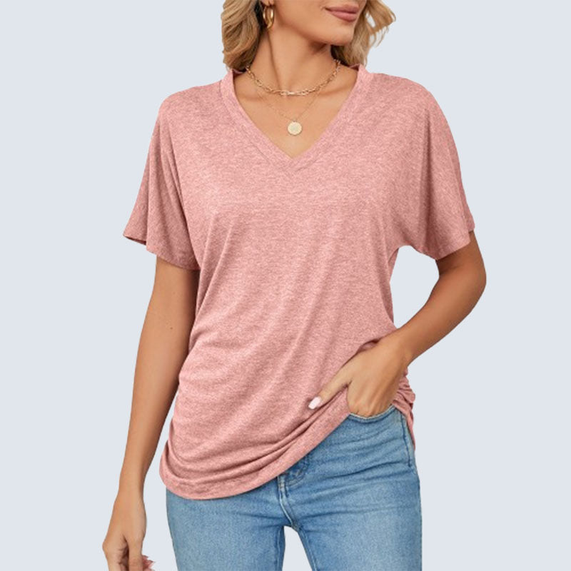 Sommer Farbe V-Ausschnitt lose T-Shirt für Frauen