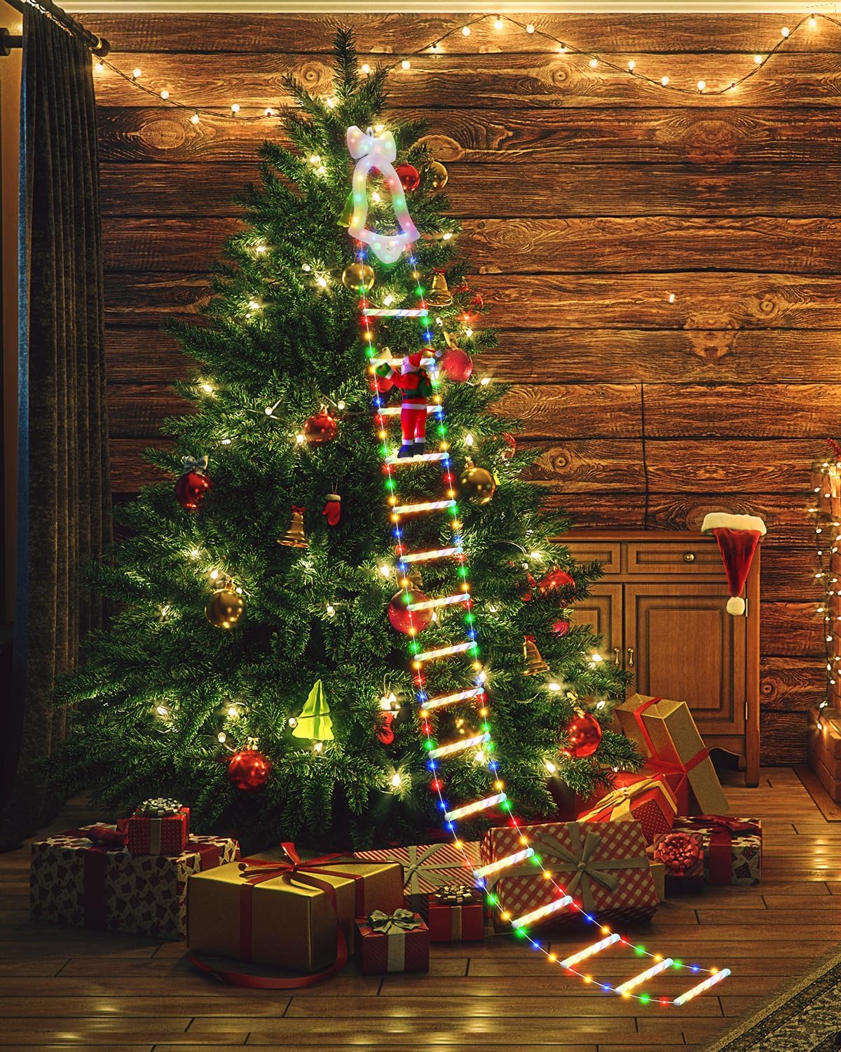 🎊LED Christmas Lights - 🎄Christmas Decorative Ladder Lights with Santa Claus✨