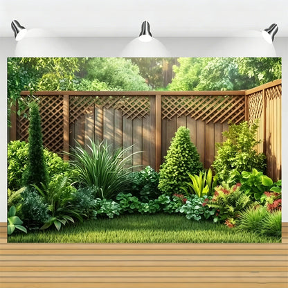 Zauberhafter Garten-Hintergrund: Holzzaun & Grünpflanzen Deko 🌿✨