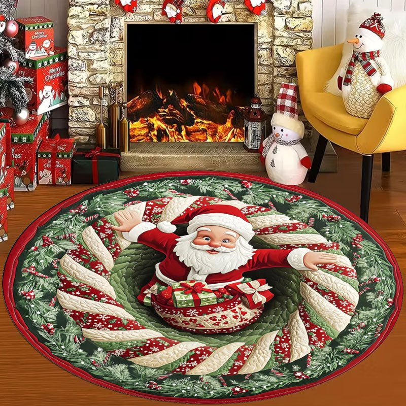 🌀 3D Illusion Teppich Weihnachten 🎄 | Rund, Rutschfest & Waschbar | Effekt-Deko ✨