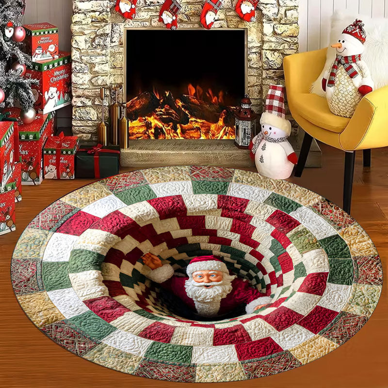 🌀 3D Illusion Teppich Weihnachten 🎄 | Rund, Rutschfest & Waschbar | Effekt-Deko ✨