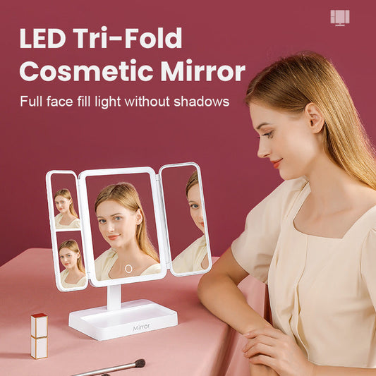 Desktop Dreifach-Makeup-Spiegel LED-Licht（Mit Vergrößerungsglas）