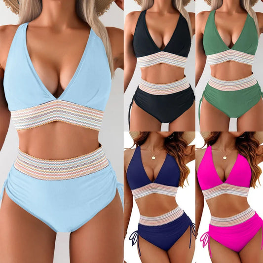 ☀️Rajoitetun über lomatarjous🏖️High Taille Cinching Bauch Kontrolle Color Block Bikini Sets Color Block Bikini Sets