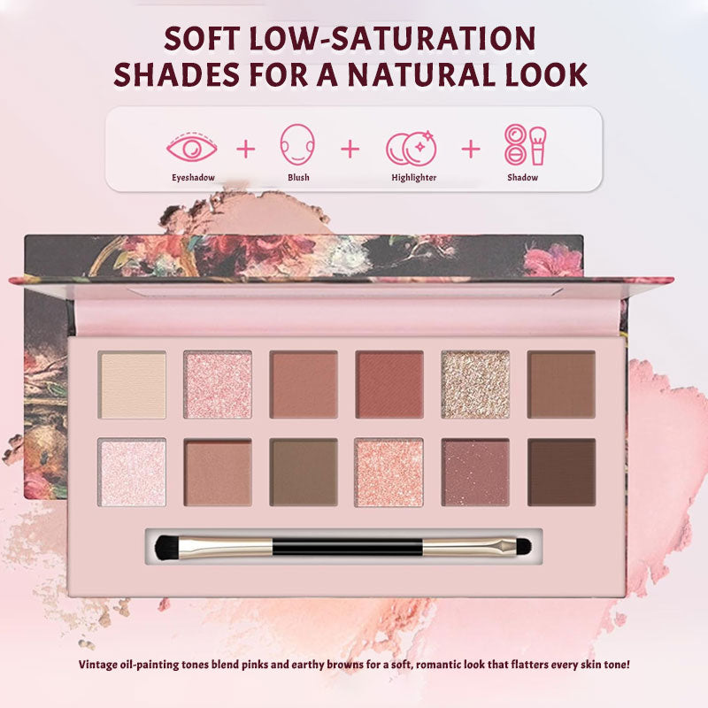 12-Farben-Palette mit mattem, perlmuttfarbenem Lidschatten in Rosa-Braun-Tönen🌸