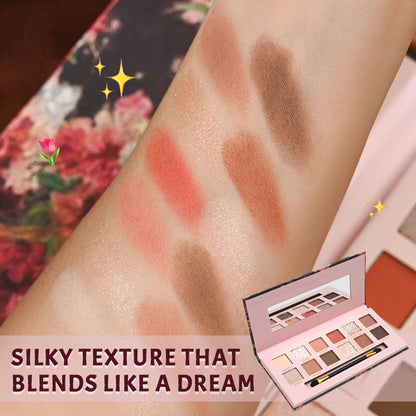 12-Farben-Palette mit mattem, perlmuttfarbenem Lidschatten in Rosa-Braun-Tönen🌸