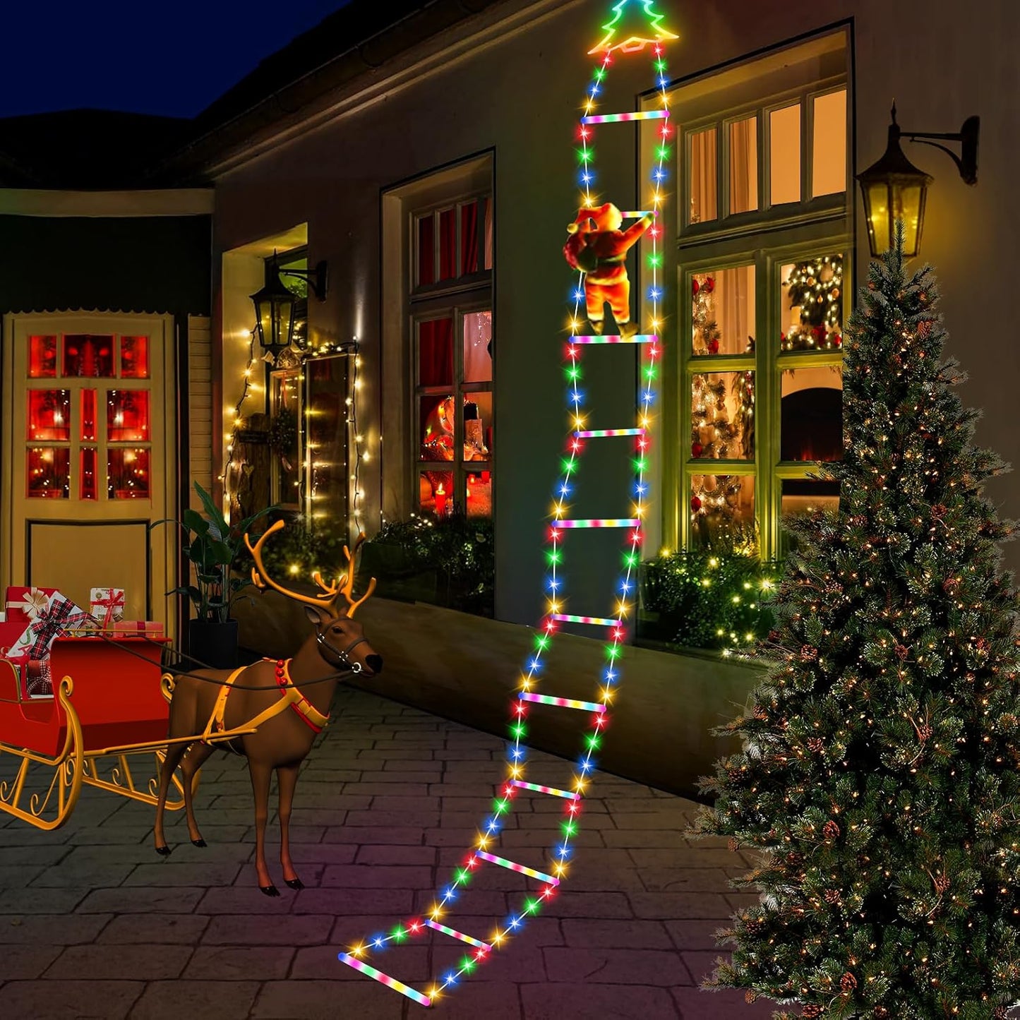 🎊LED-Weihnachtsbeleuchtung – 🎄Weihnachtsdekorative Leiterbeleuchtung mit Weihnachtsmann✨