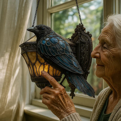 Rabenlaterne aus Buntglas