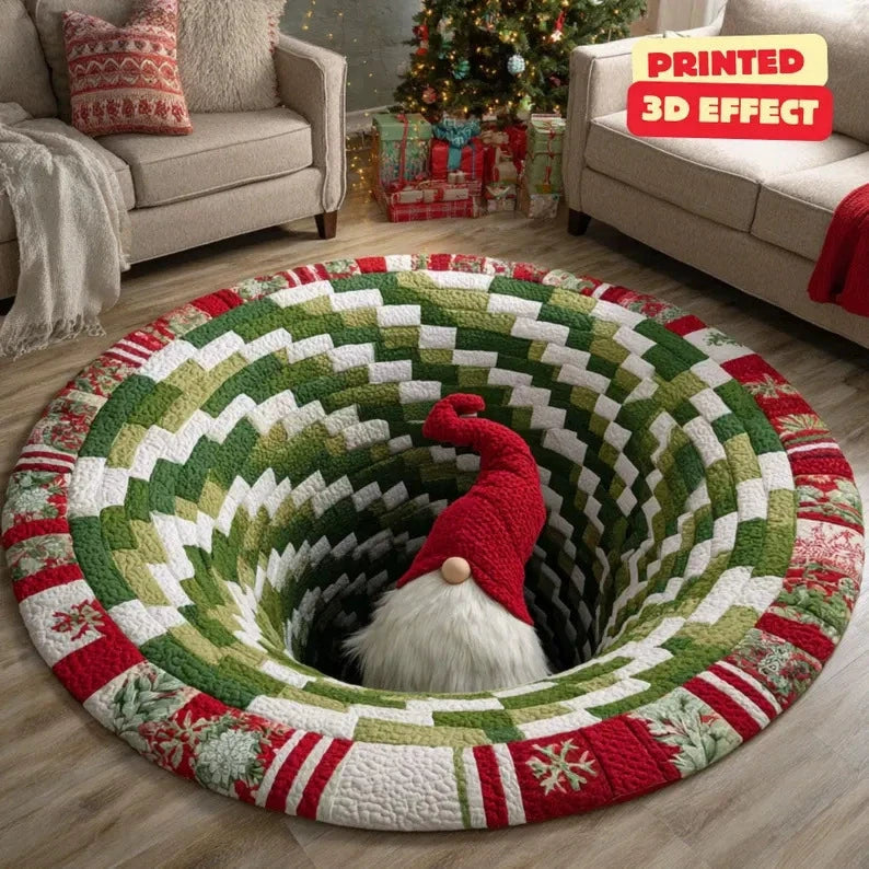 🌀 3D Illusion Teppich Weihnachten 🎄 | Rund, Rutschfest & Waschbar | Effekt-Deko ✨