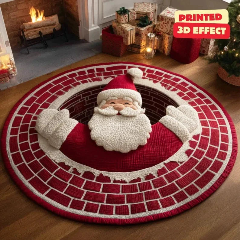 🌀 3D Illusion Teppich Weihnachten 🎄 | Rund, Rutschfest & Waschbar | Effekt-Deko ✨