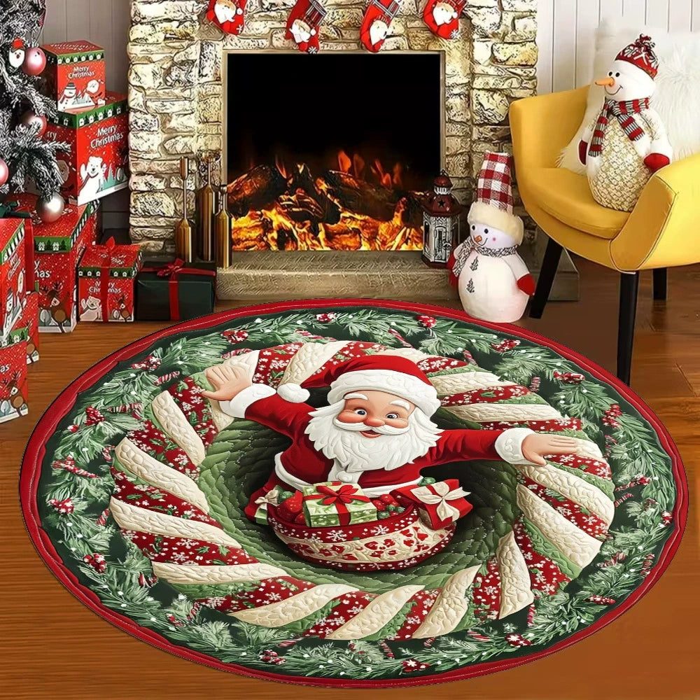 🌀 3D Illusion Teppich Weihnachten 🎄 | Rund, Rutschfest & Waschbar | Effekt-Deko ✨
