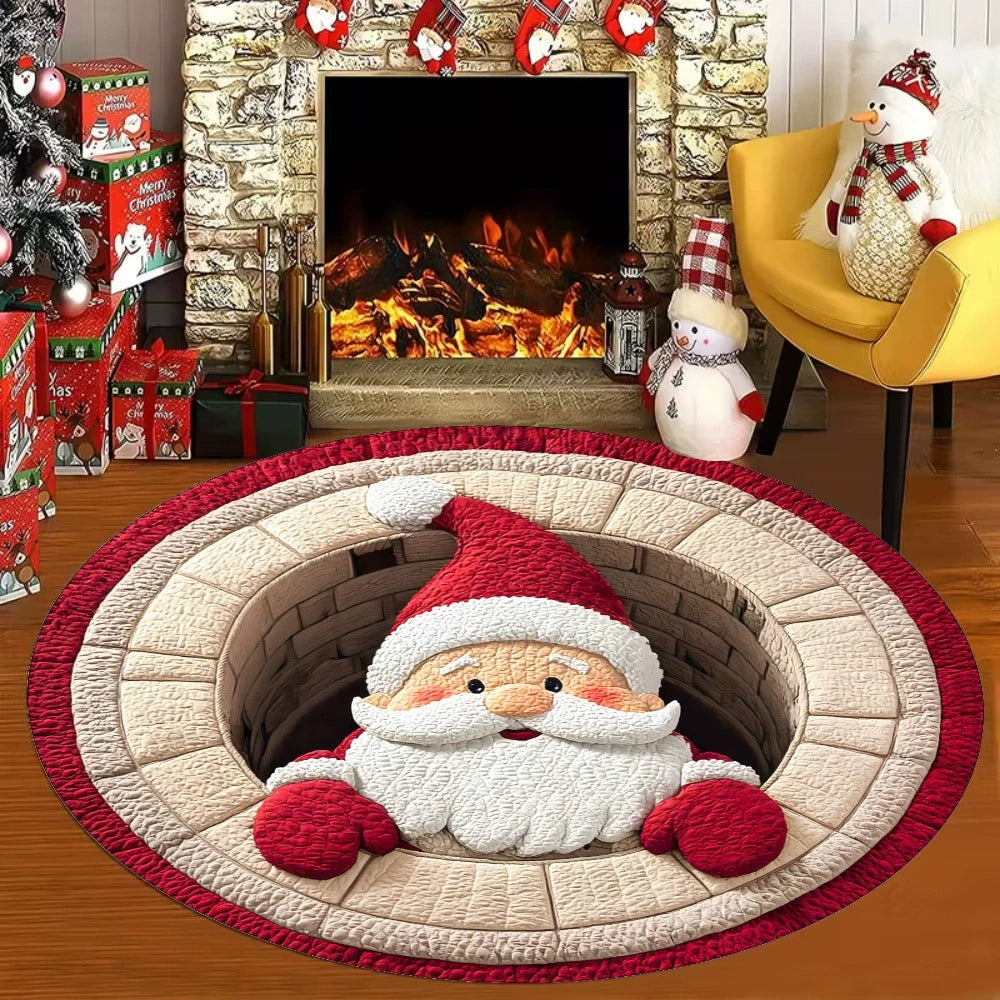 🌀 3D Illusion Teppich Weihnachten 🎄 | Rund, Rutschfest & Waschbar | Effekt-Deko ✨