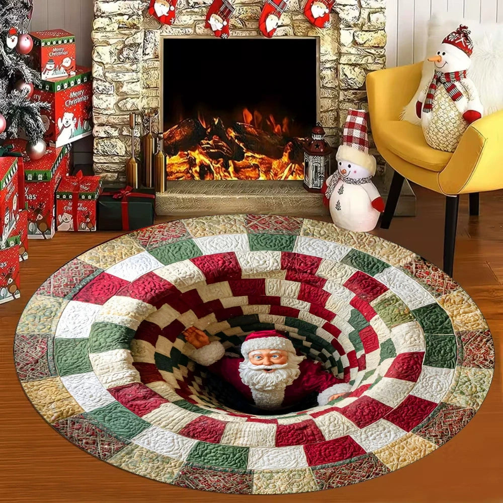 🌀 3D Illusion Teppich Weihnachten 🎄 | Rund, Rutschfest & Waschbar | Effekt-Deko ✨