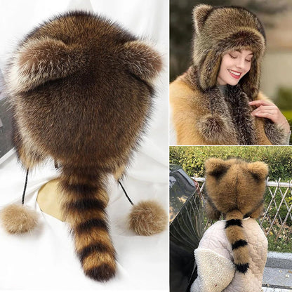 💥 50% Black Friday! Luxus Kunstfell Mütze (Waschbärschwanz) 🦌 | Winter & Outdoor ❄️