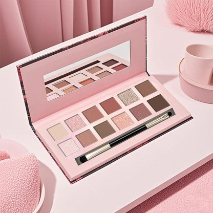 12-Farben-Palette mit mattem, perlmuttfarbenem Lidschatten in Rosa-Braun-Tönen🌸