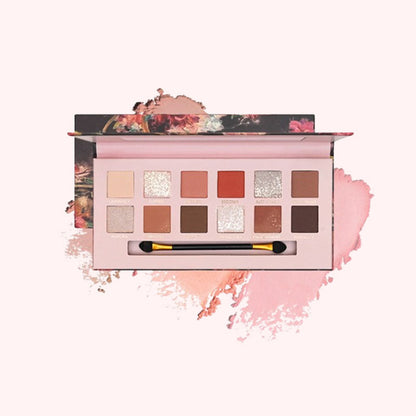 12-Farben-Palette mit mattem, perlmuttfarbenem Lidschatten in Rosa-Braun-Tönen🌸