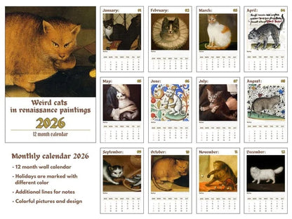 🔥Letzter Tag 49 % RABATT - 🗓️🎨 Treffen Sie die seltsamen Katzen in den Renaissance-Gemälden des Kalenders 2026