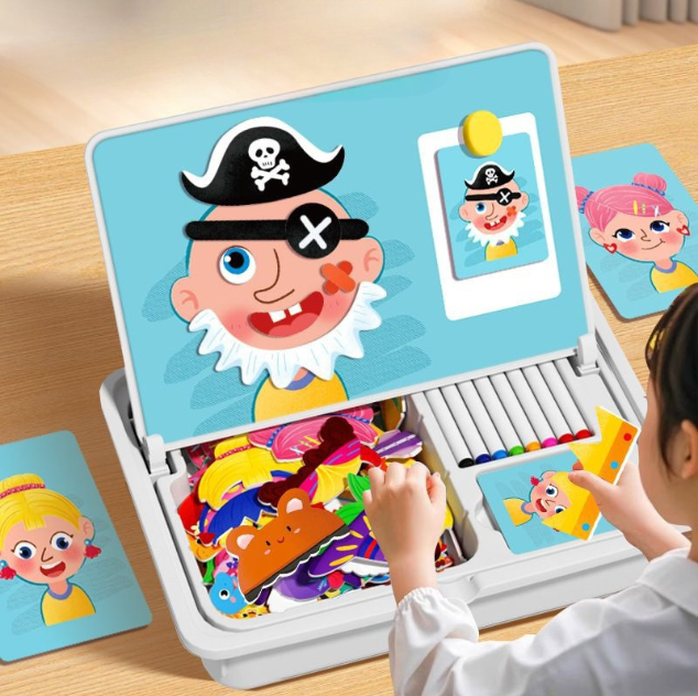 Magnetisk puslespill for å tiltrekke ansikter, reisespill, dobbeltsidig pedagogisk leketøy for førskolebarn