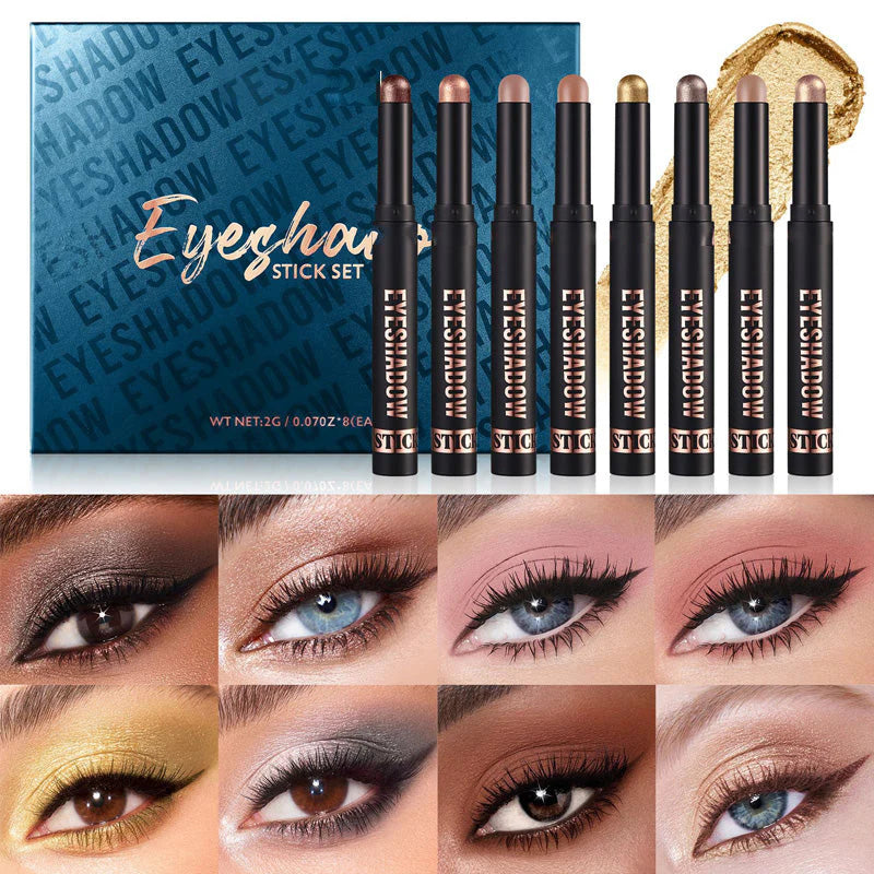 🎄✨8 Farben Glitzer-Lidschattenstift, Wasserfest, Langanhaltend Und Vielseitig Einsetzbar